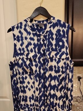 Vince Silk Blue And White Ikat Midi Dress Size Large
